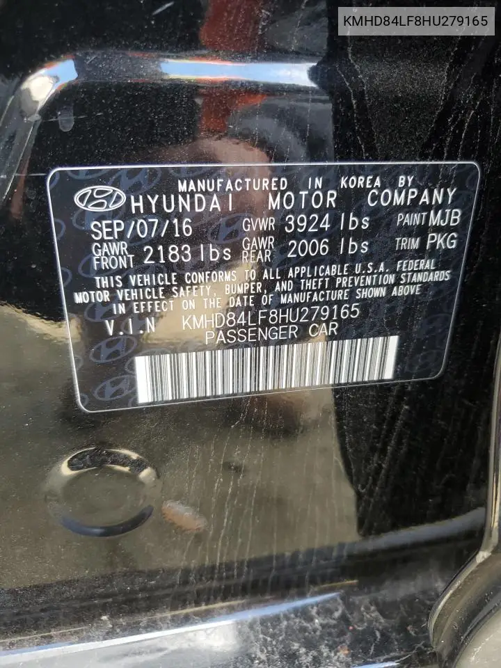 KMHD84LF8HU279165 2017 Hyundai Elantra Se
