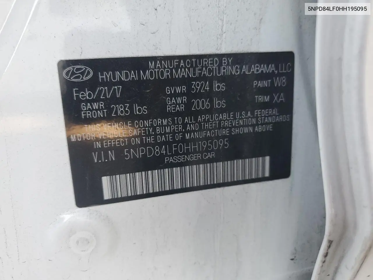5NPD84LF0HH195095 2017 Hyundai Elantra Se