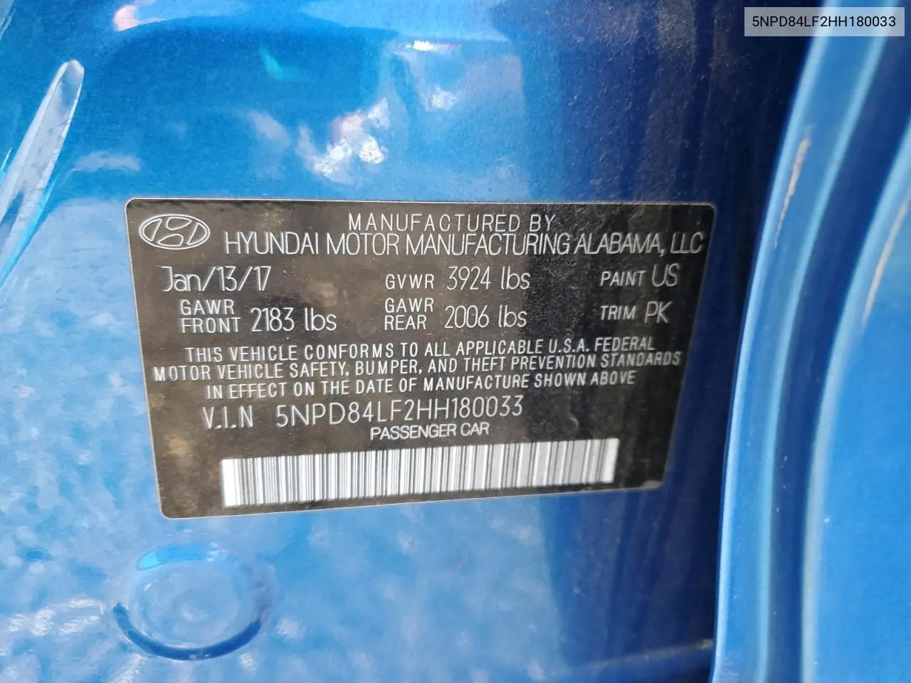 5NPD84LF2HH180033 2017 Hyundai Elantra Se