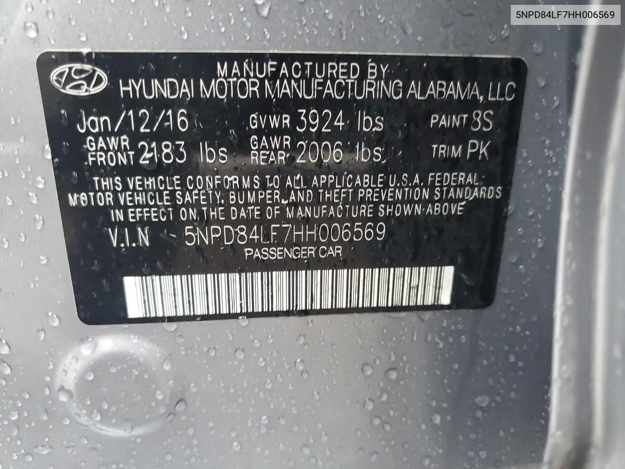 5NPD84LF7HH006569 2017 Hyundai Elantra Se