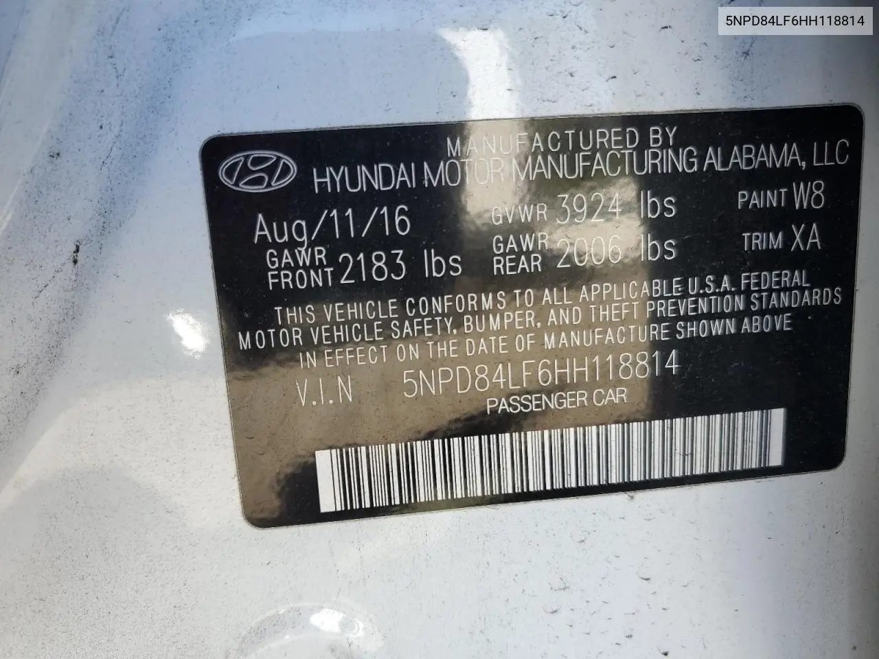 5NPD84LF6HH118814 2017 Hyundai Elantra Se