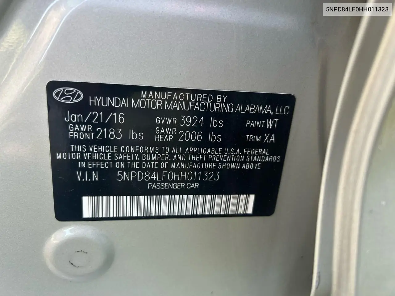 5NPD84LF0HH011323 2017 Hyundai Elantra Se