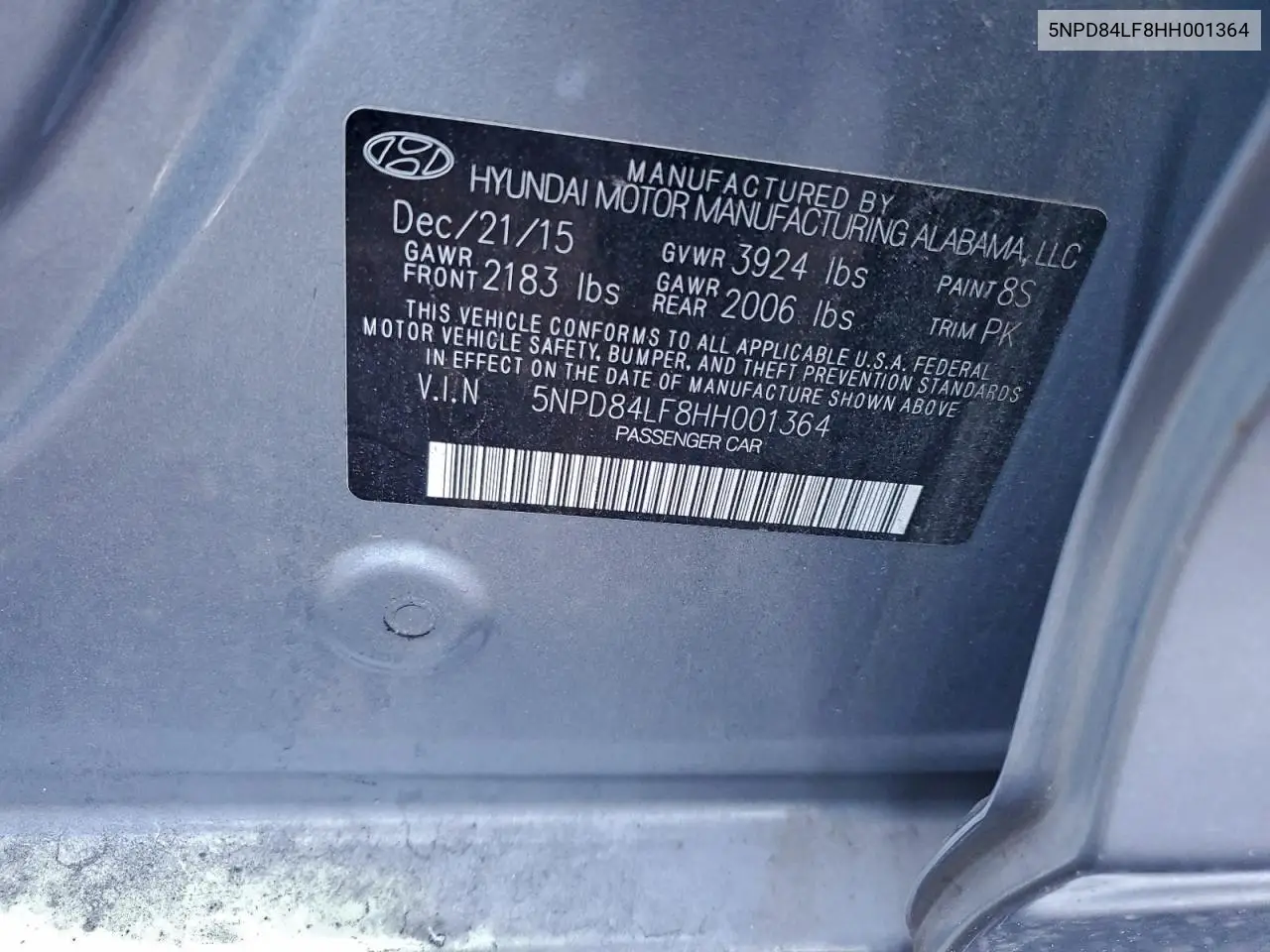 5NPD84LF8HH001364 2017 Hyundai Elantra Se