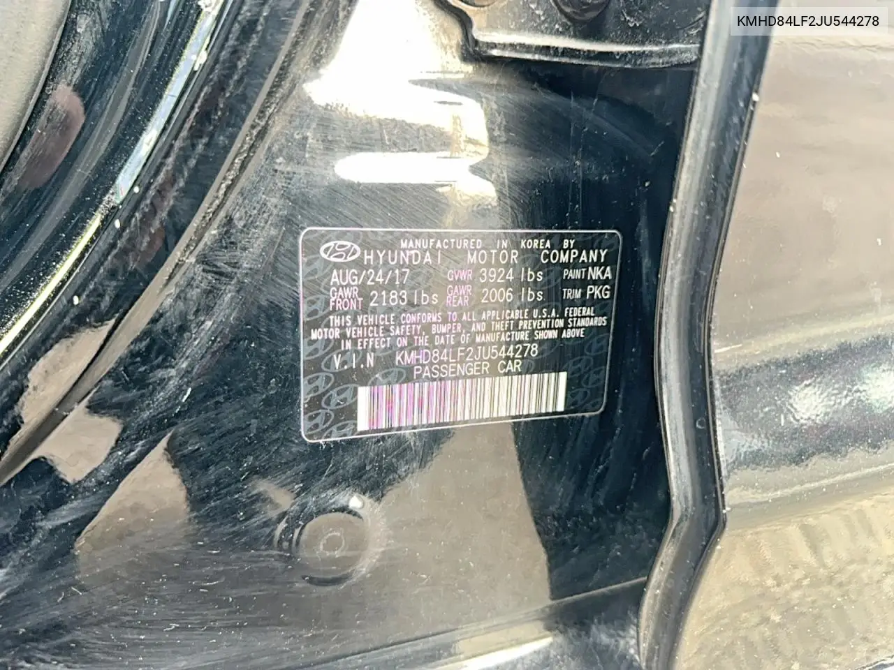 KMHD84LF2JU544278 2018 Hyundai Elantra Sel
