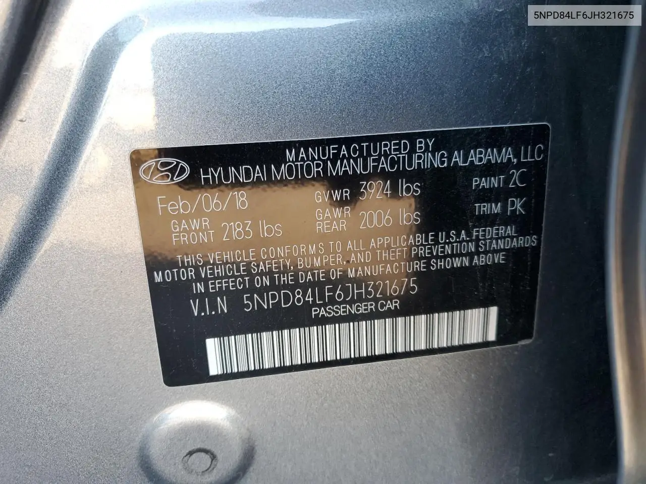 5NPD84LF6JH321675 2018 Hyundai Elantra Sel