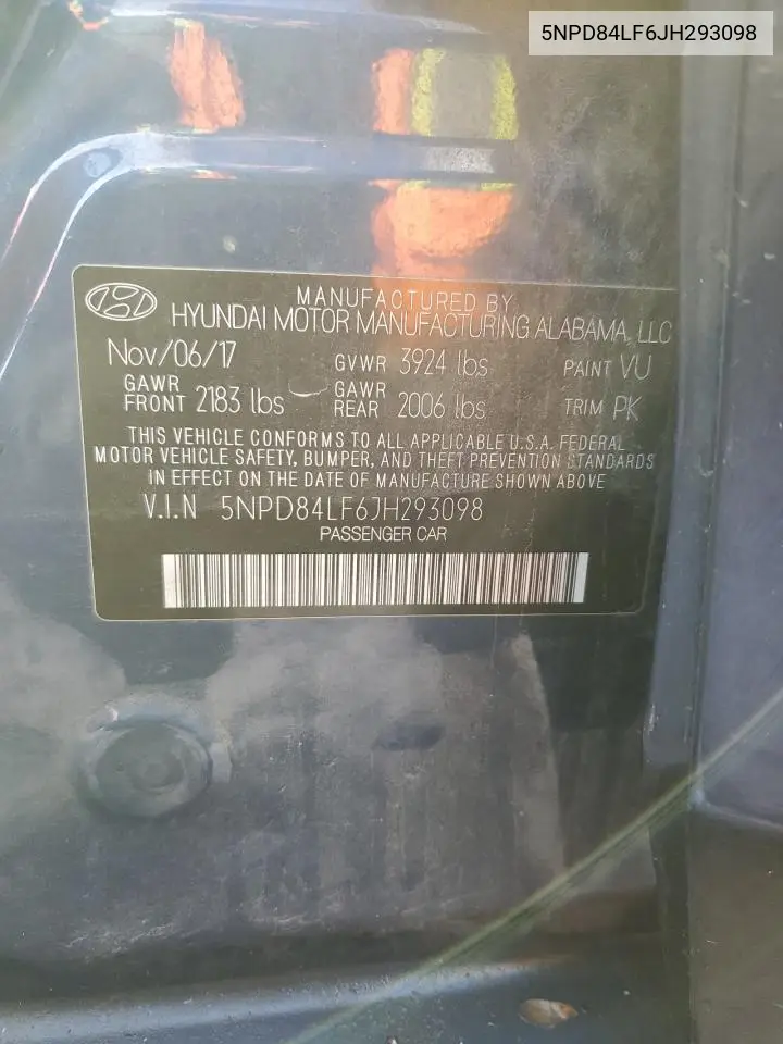 5NPD84LF6JH293098 2018 Hyundai Elantra Sel
