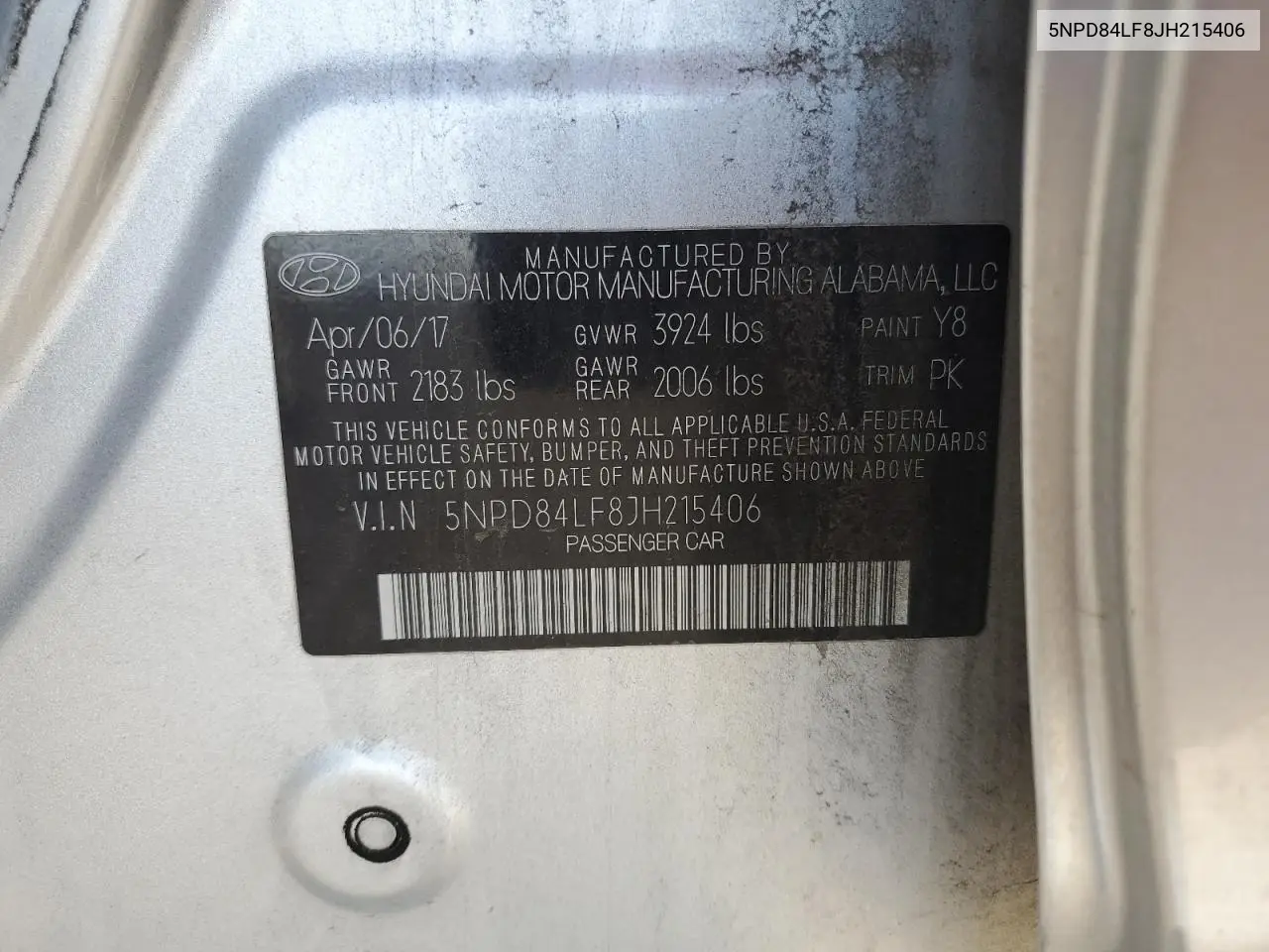 5NPD84LF8JH215406 2018 Hyundai Elantra Sel