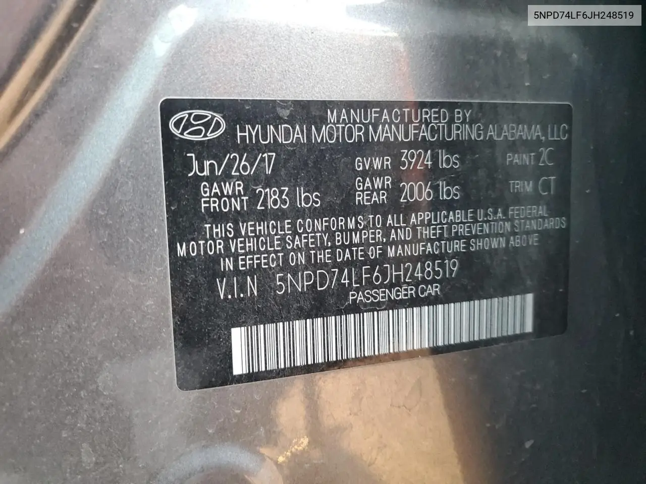 5NPD74LF6JH248519 2018 Hyundai Elantra Se