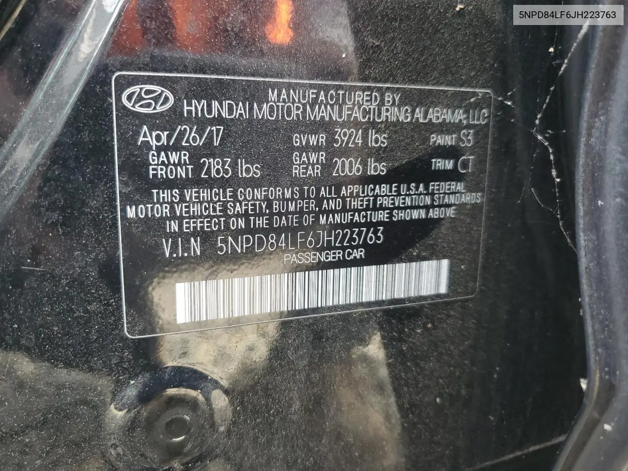 5NPD84LF6JH223763 2018 Hyundai Elantra Sel