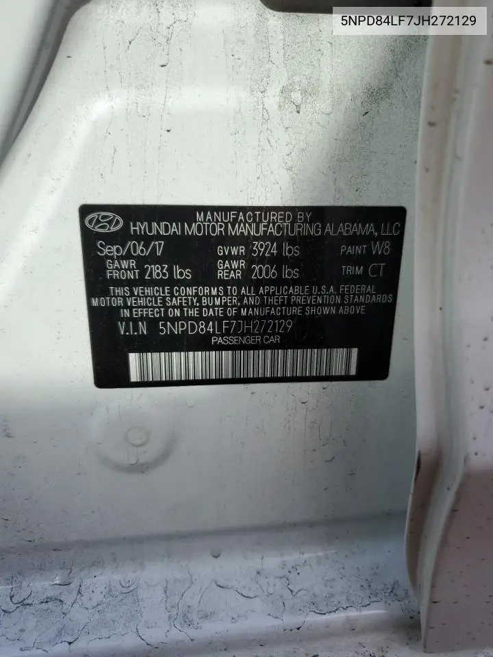 5NPD84LF7JH272129 2018 Hyundai Elantra Sel