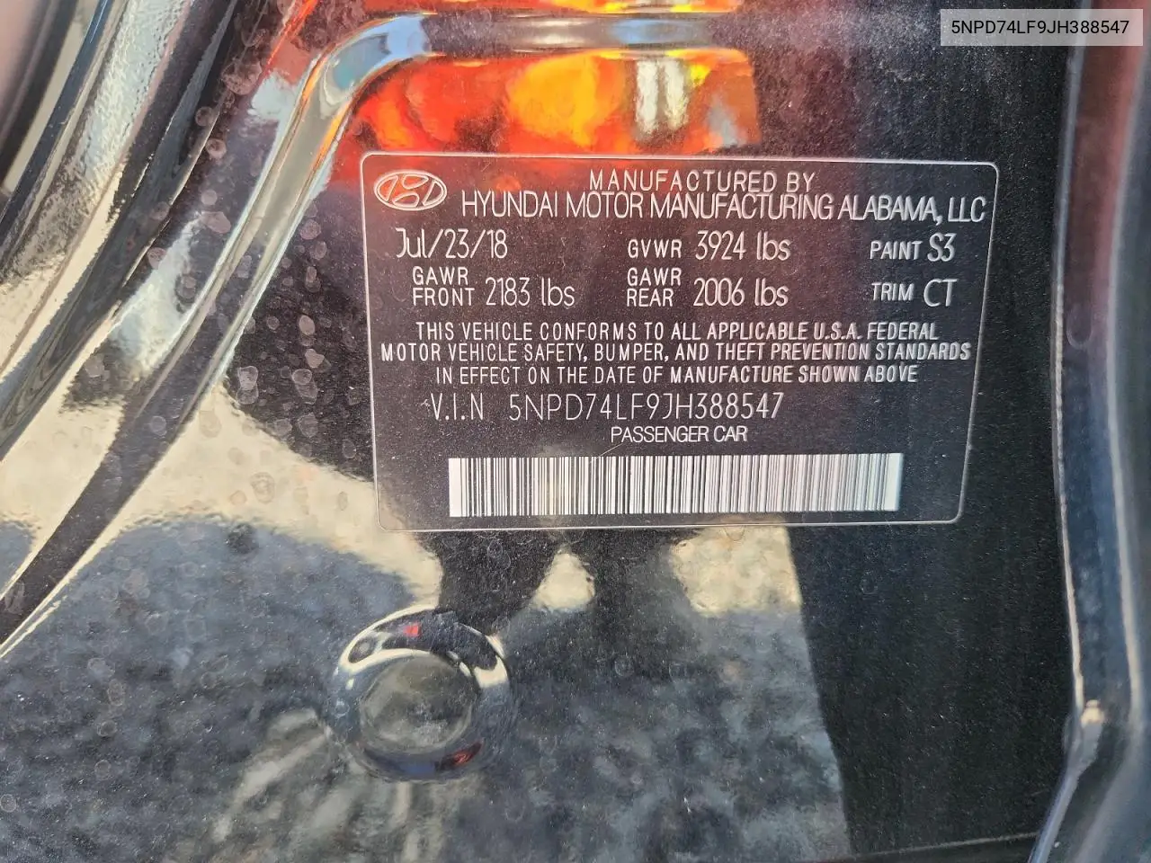 5NPD74LF9JH388547 2018 Hyundai Elantra Se
