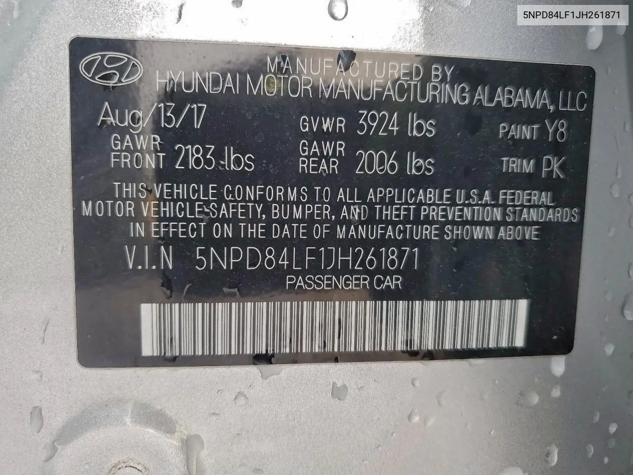 5NPD84LF1JH261871 2018 Hyundai Elantra Sel