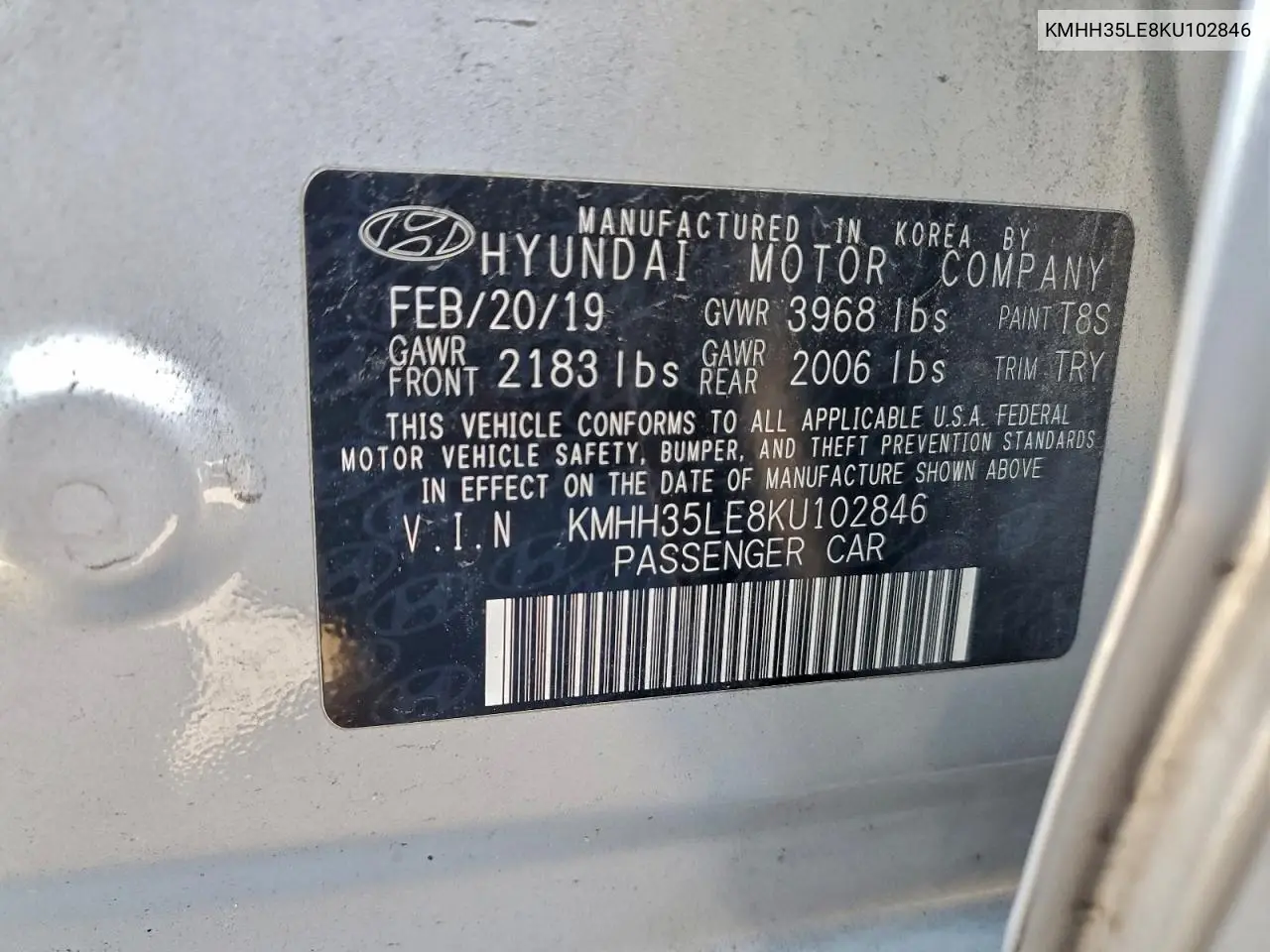 KMHH35LE8KU102846 2019 Hyundai Elantra Gt