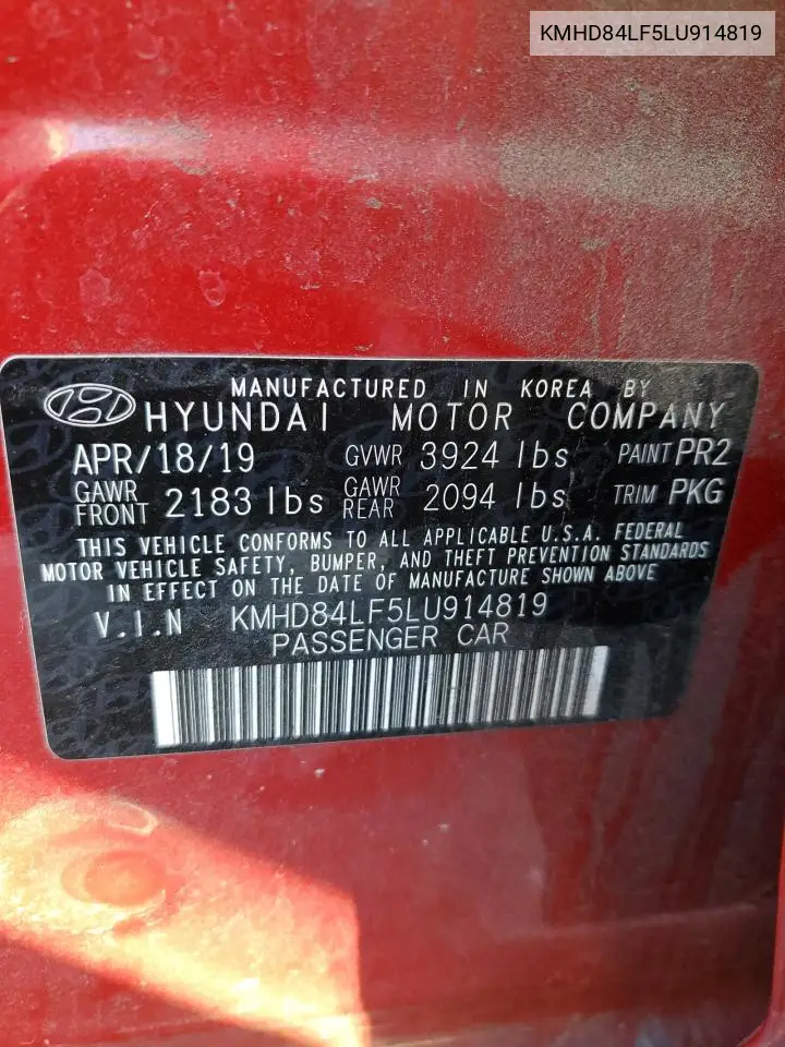 KMHD84LF5LU914819 2020 Hyundai Elantra Sel