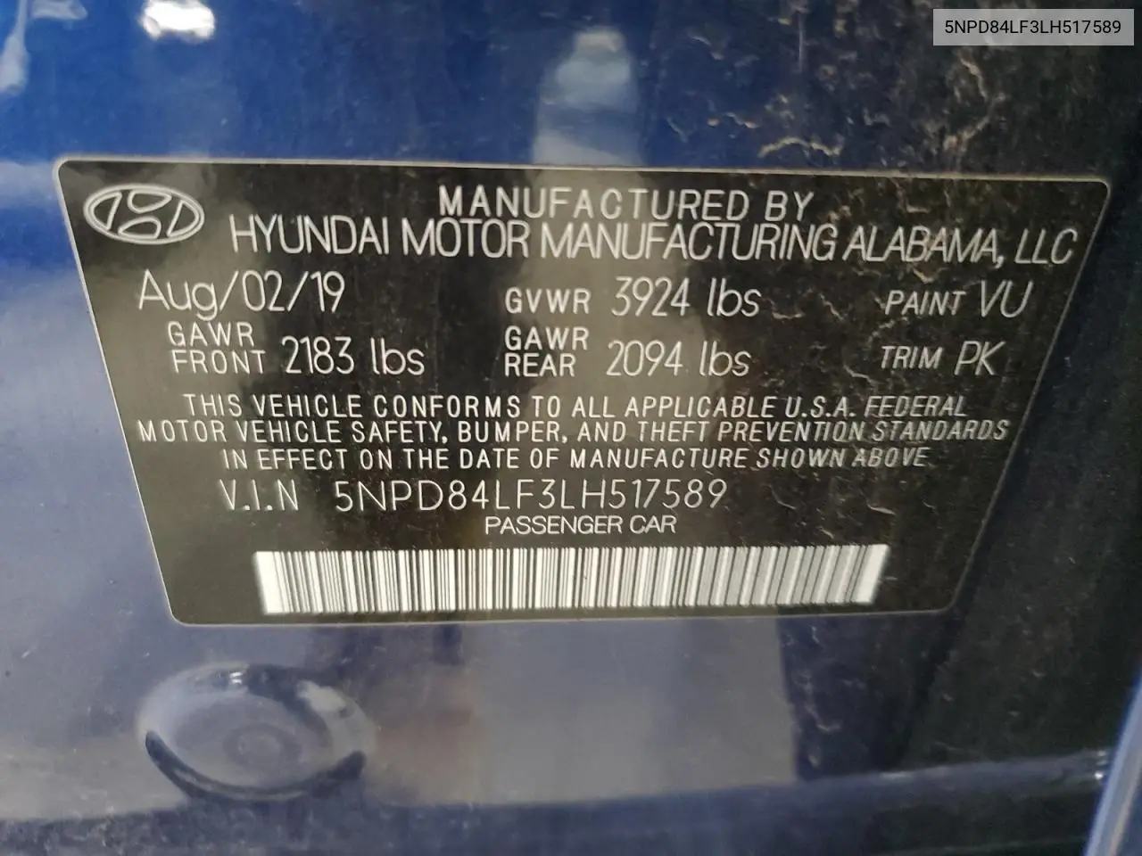 5NPD84LF3LH517589 2020 Hyundai Elantra Sel