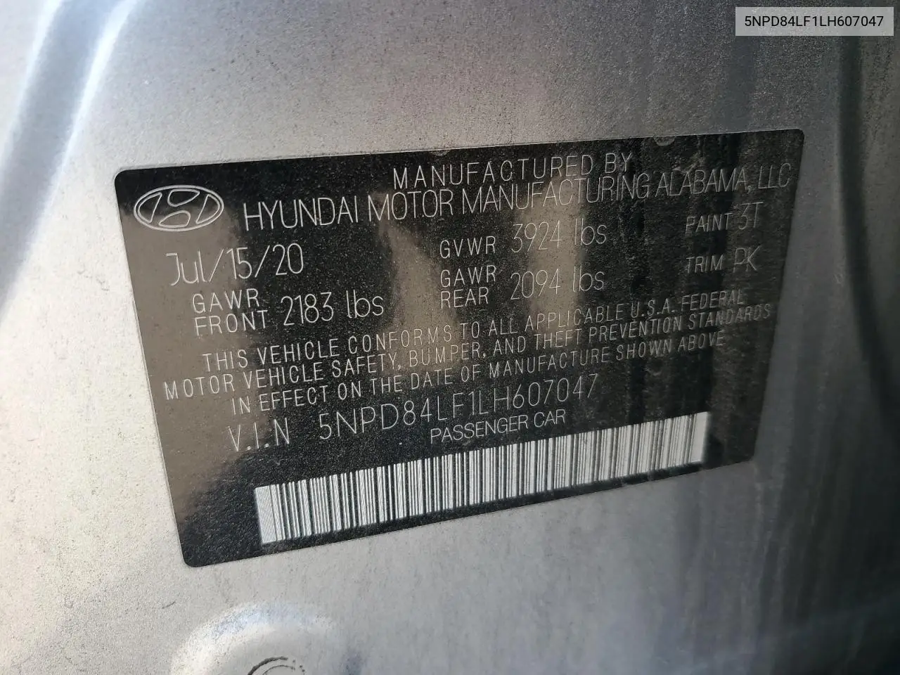 5NPD84LF1LH607047 2020 Hyundai Elantra Sel