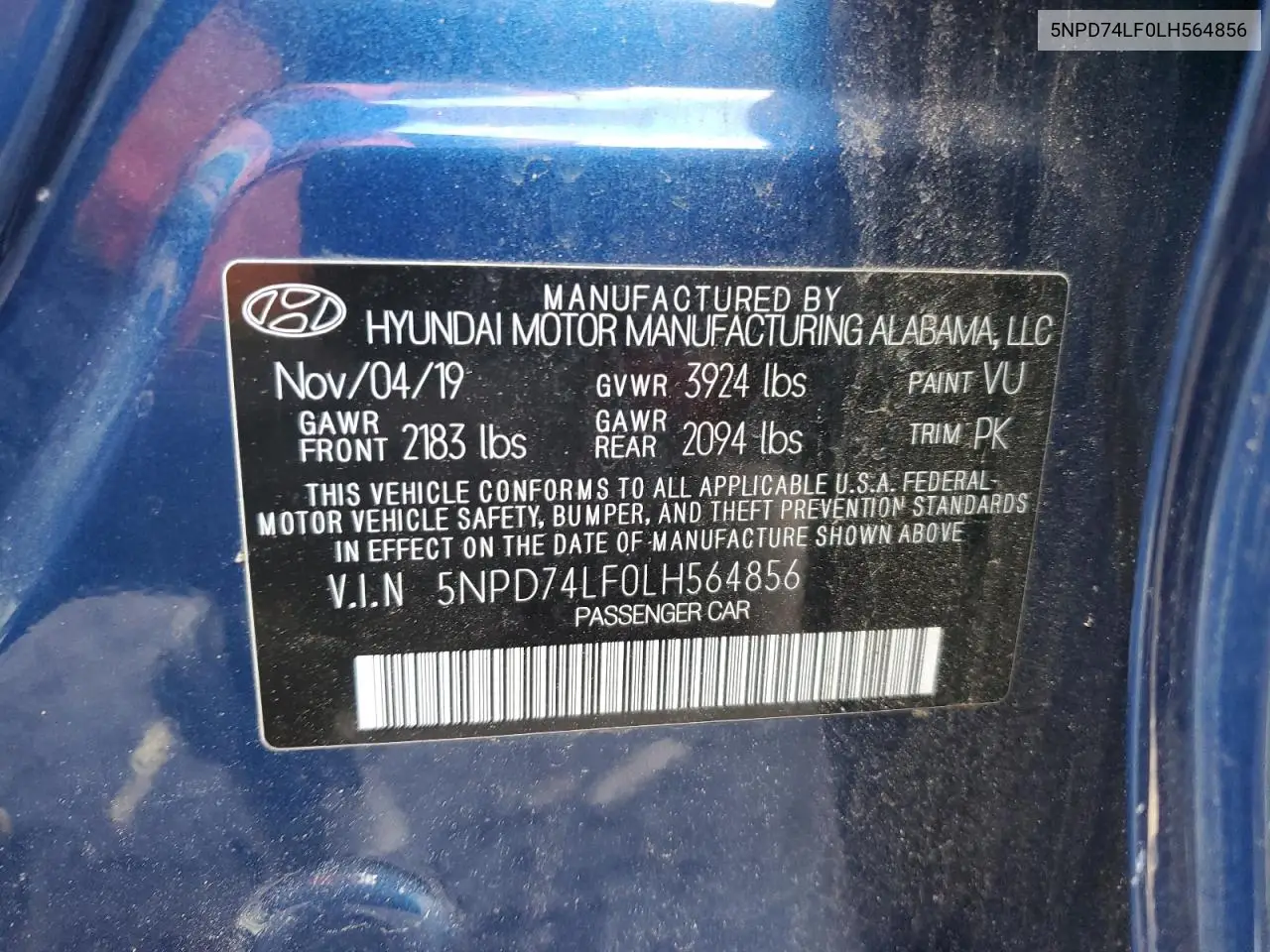 5NPD74LF0LH564856 2020 Hyundai Elantra Se