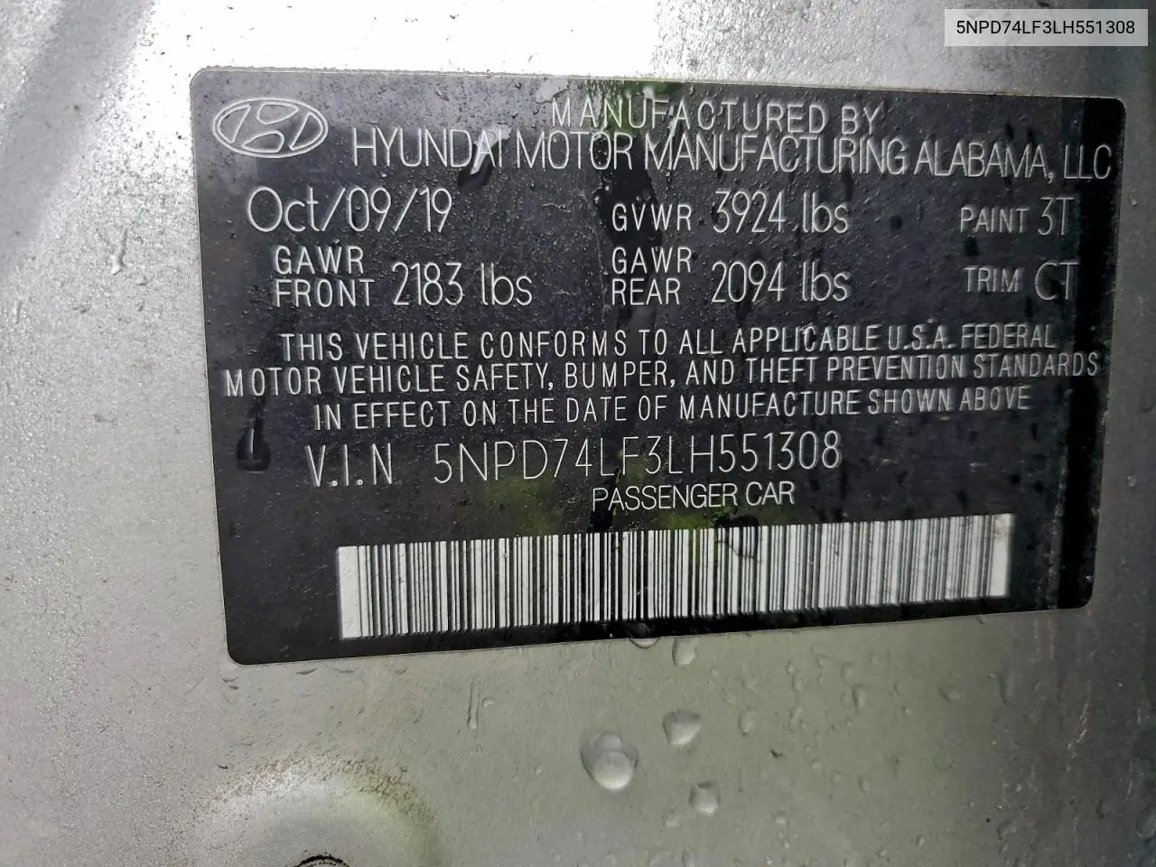 5NPD74LF3LH551308 2020 Hyundai Elantra Se