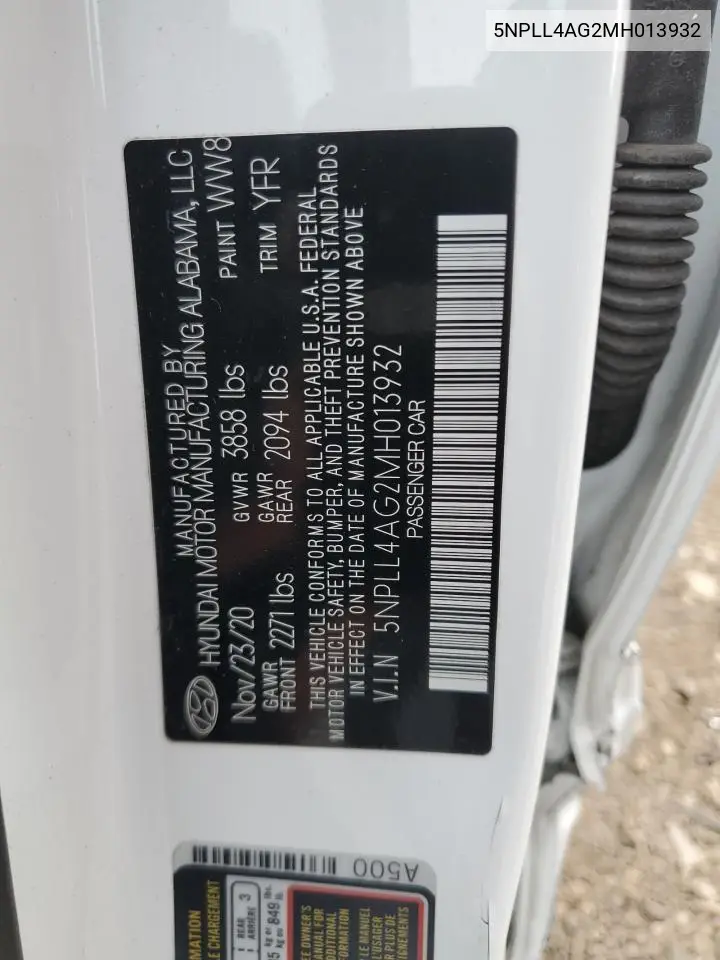 5NPLL4AG2MH013932 2021 Hyundai Elantra Se