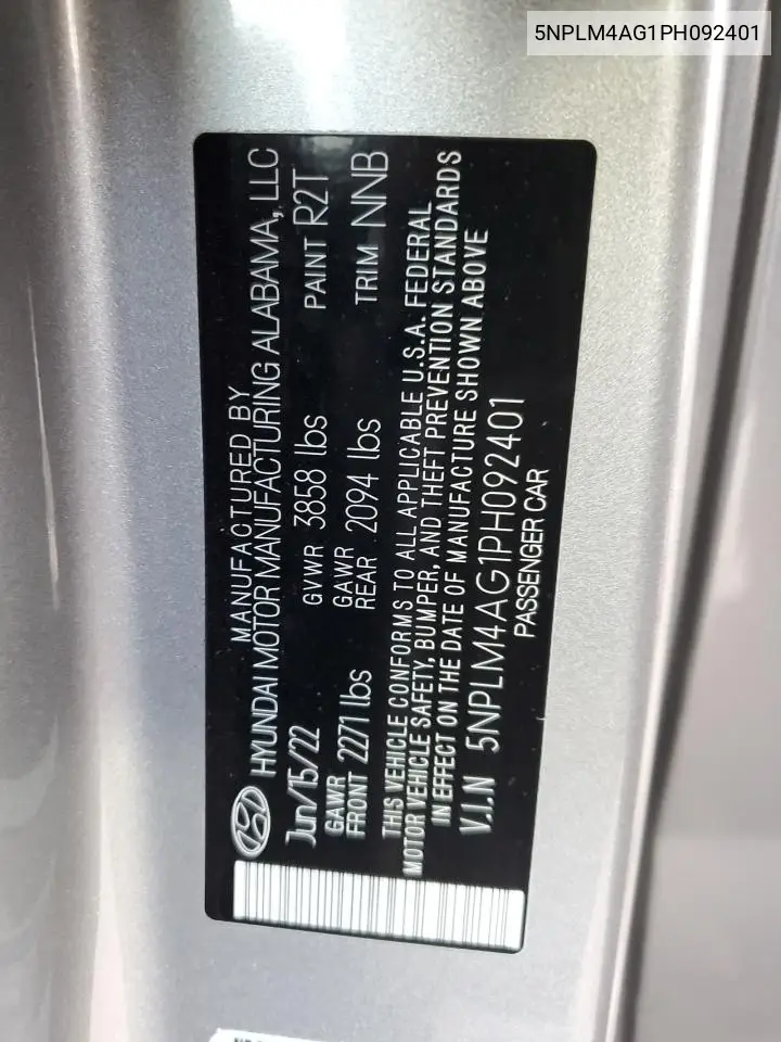 5NPLM4AG1PH092401 2023 Hyundai Elantra Sel