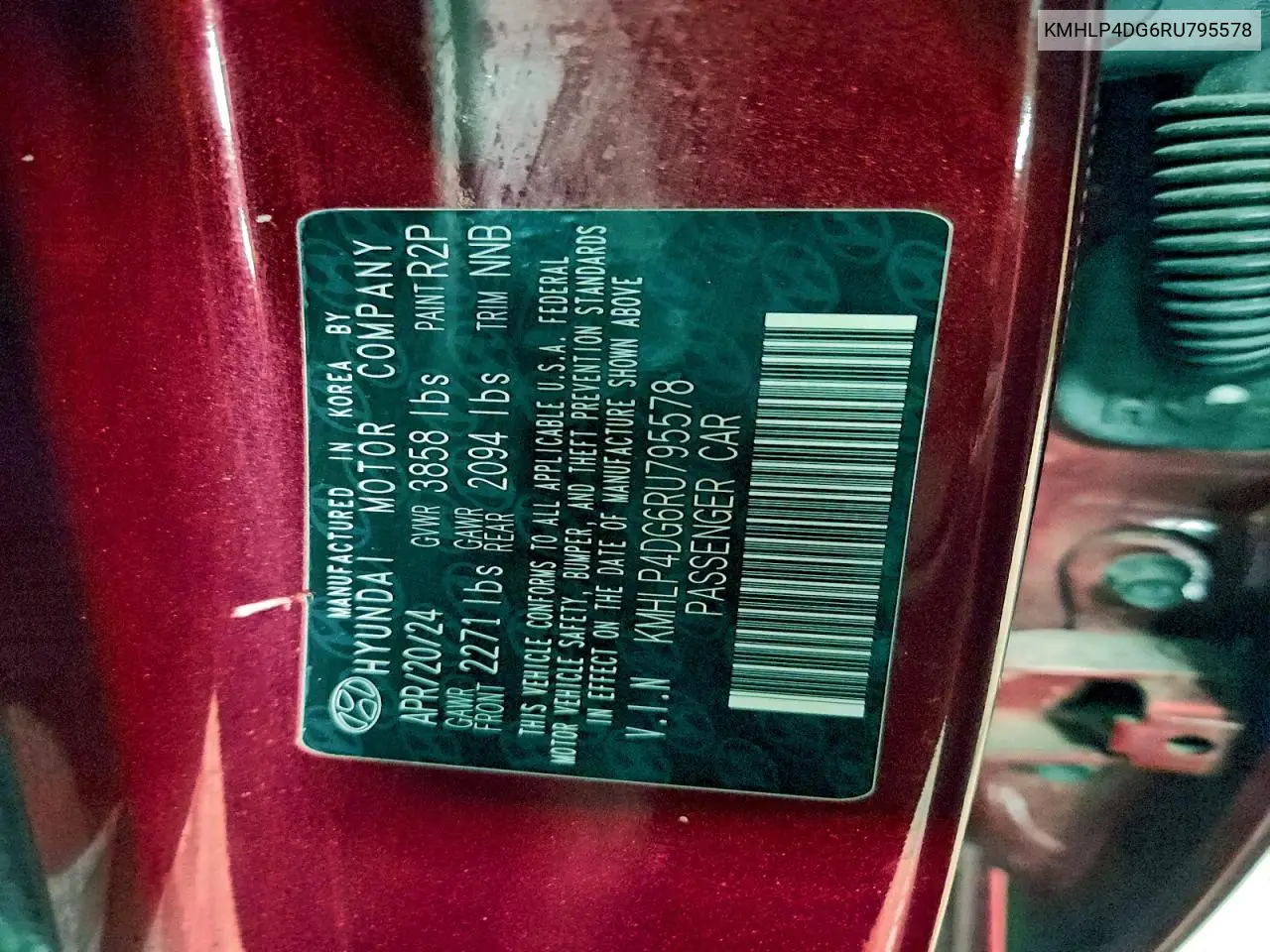 KMHLP4DG6RU795578 2024 Hyundai Elantra Limited