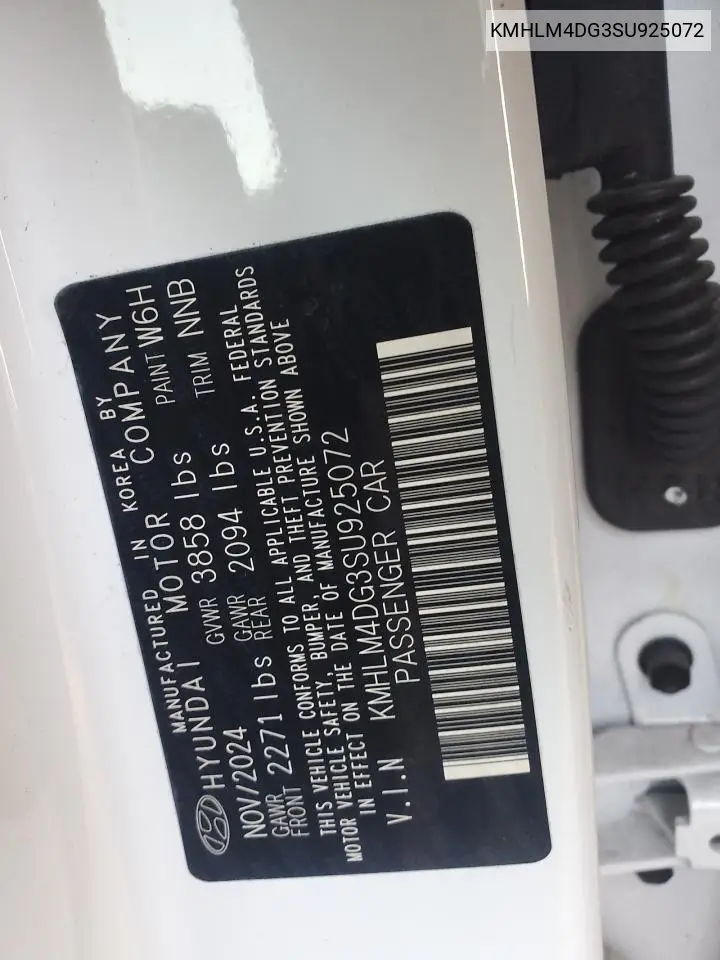 KMHLM4DG3SU925072 2025 Hyundai Elantra Sel Sport