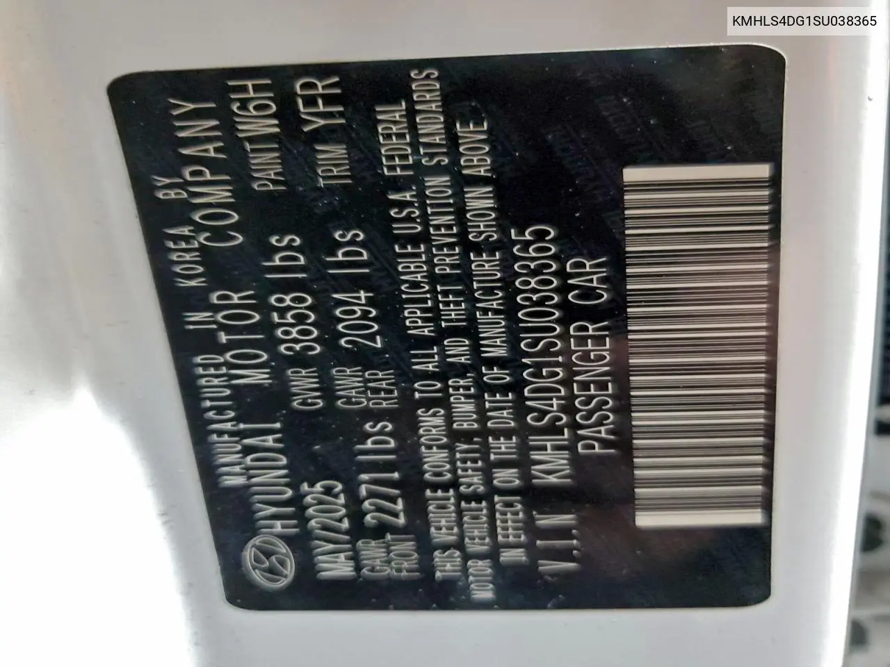 KMHLS4DG1SU038365 2025 Hyundai Elantra Sel
