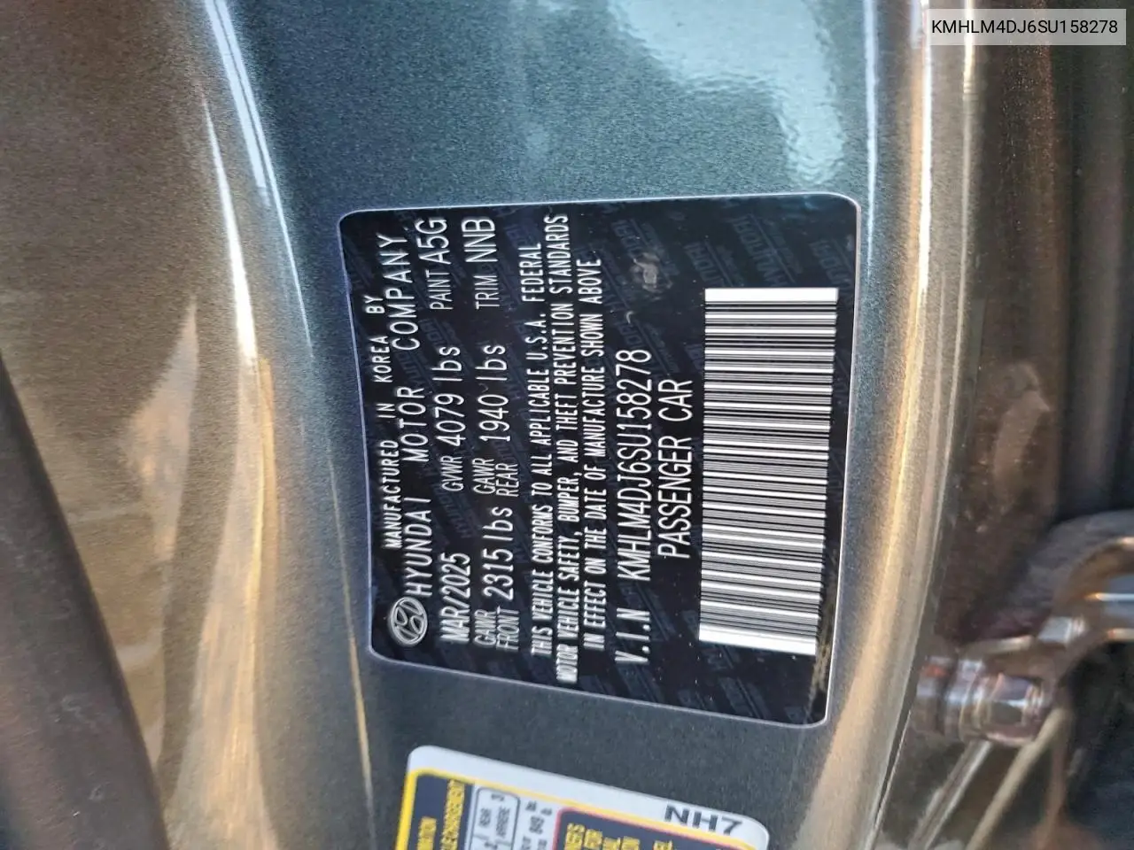 KMHLM4DJ6SU158278 2025 Hyundai Elantra Blue