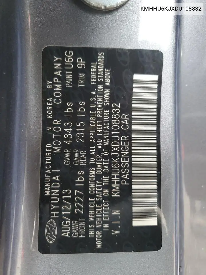 KMHHU6KJXDU108832 2013 Hyundai Genesis Coupe 3.8L