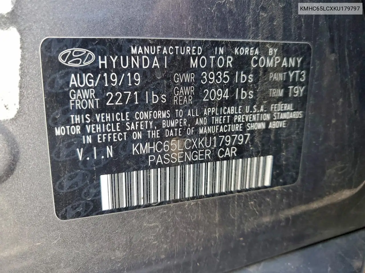 KMHC65LCXKU179797 2019 Hyundai Ioniq Blue