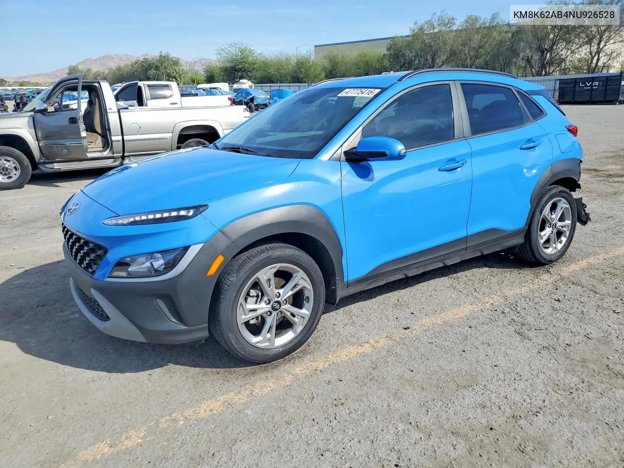 2022 Hyundai Kona Sel VIN: KM8K62AB4NU926528 Lot: 47775416