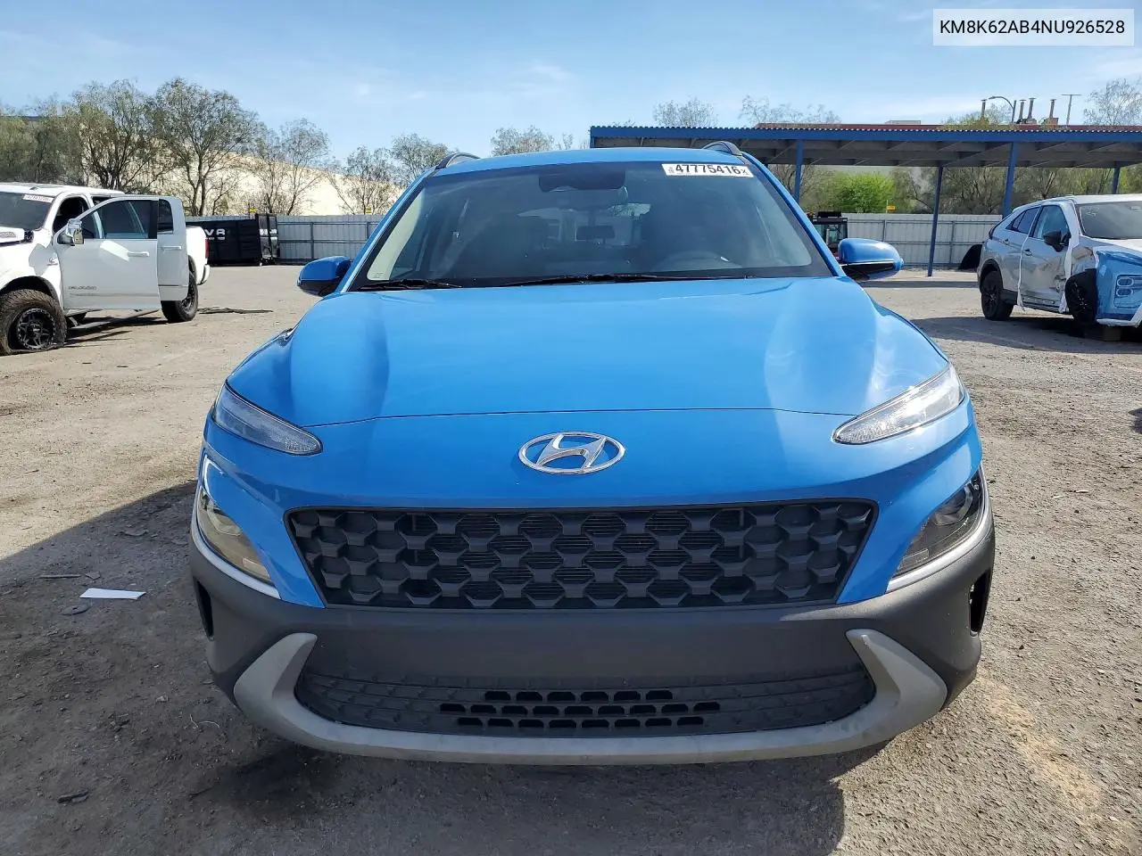 2022 Hyundai Kona Sel VIN: KM8K62AB4NU926528 Lot: 47775416