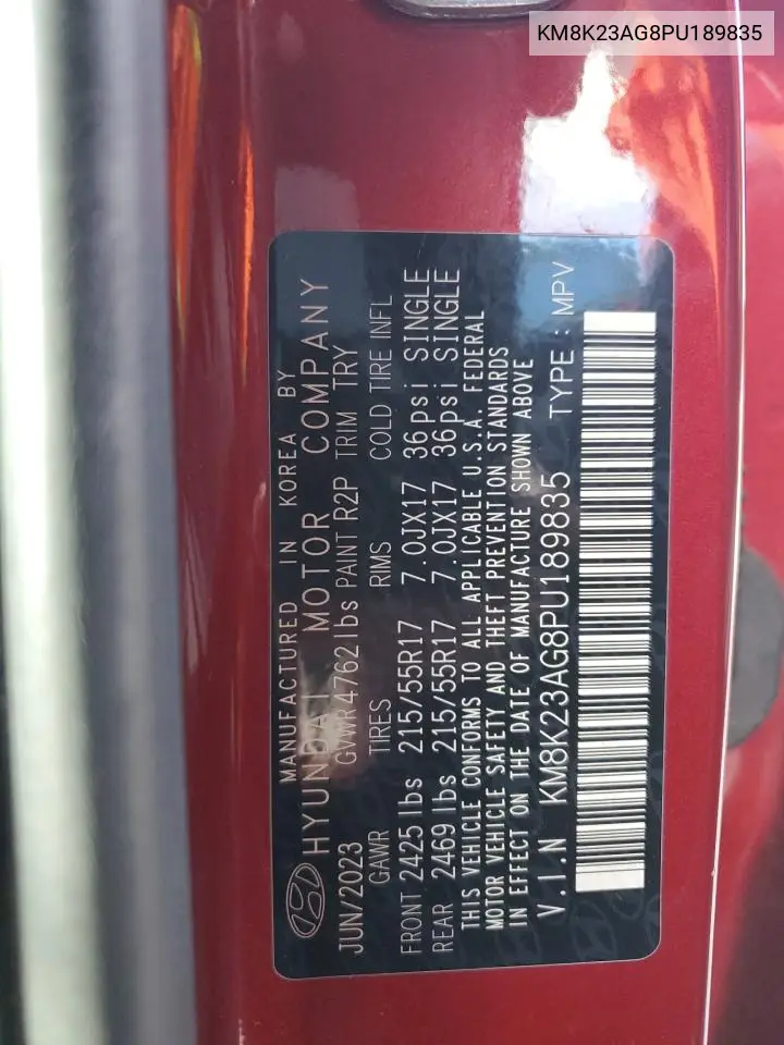 KM8K23AG8PU189835 2023 Hyundai Kona Se
