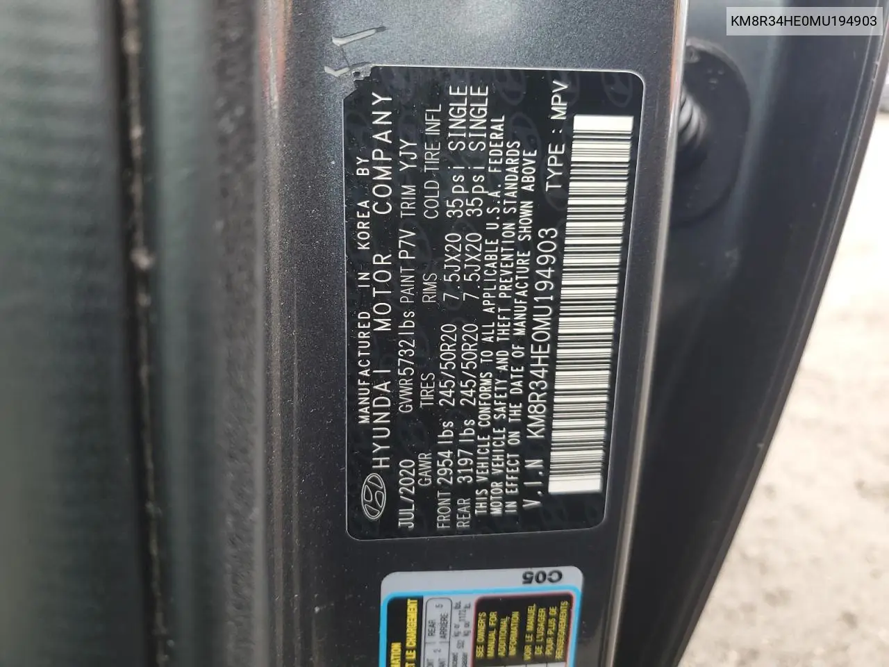 KM8R34HE0MU194903 2021 Hyundai Palisade Sel