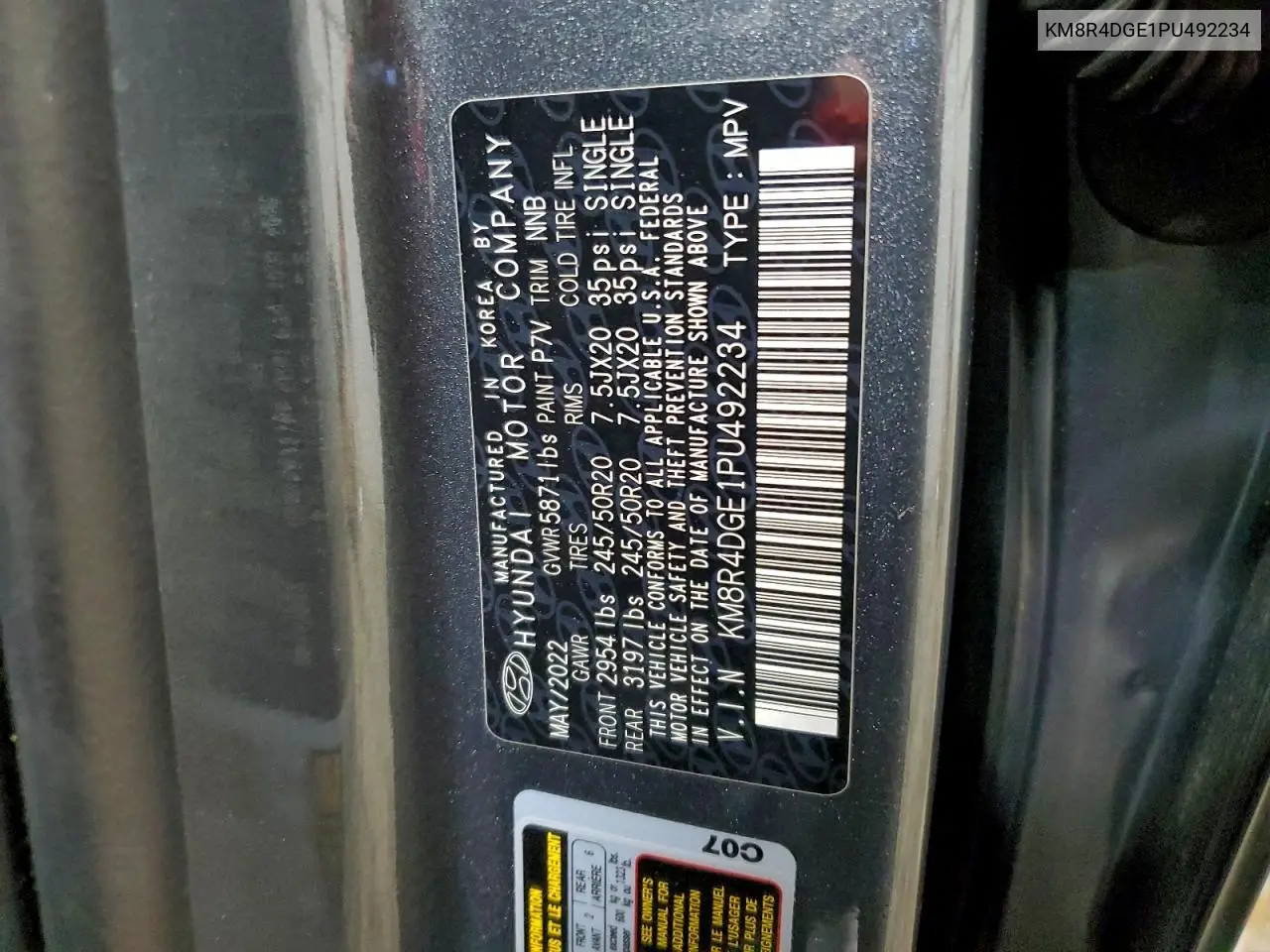 KM8R4DGE1PU492234 2023 Hyundai Palisade Sel Premium