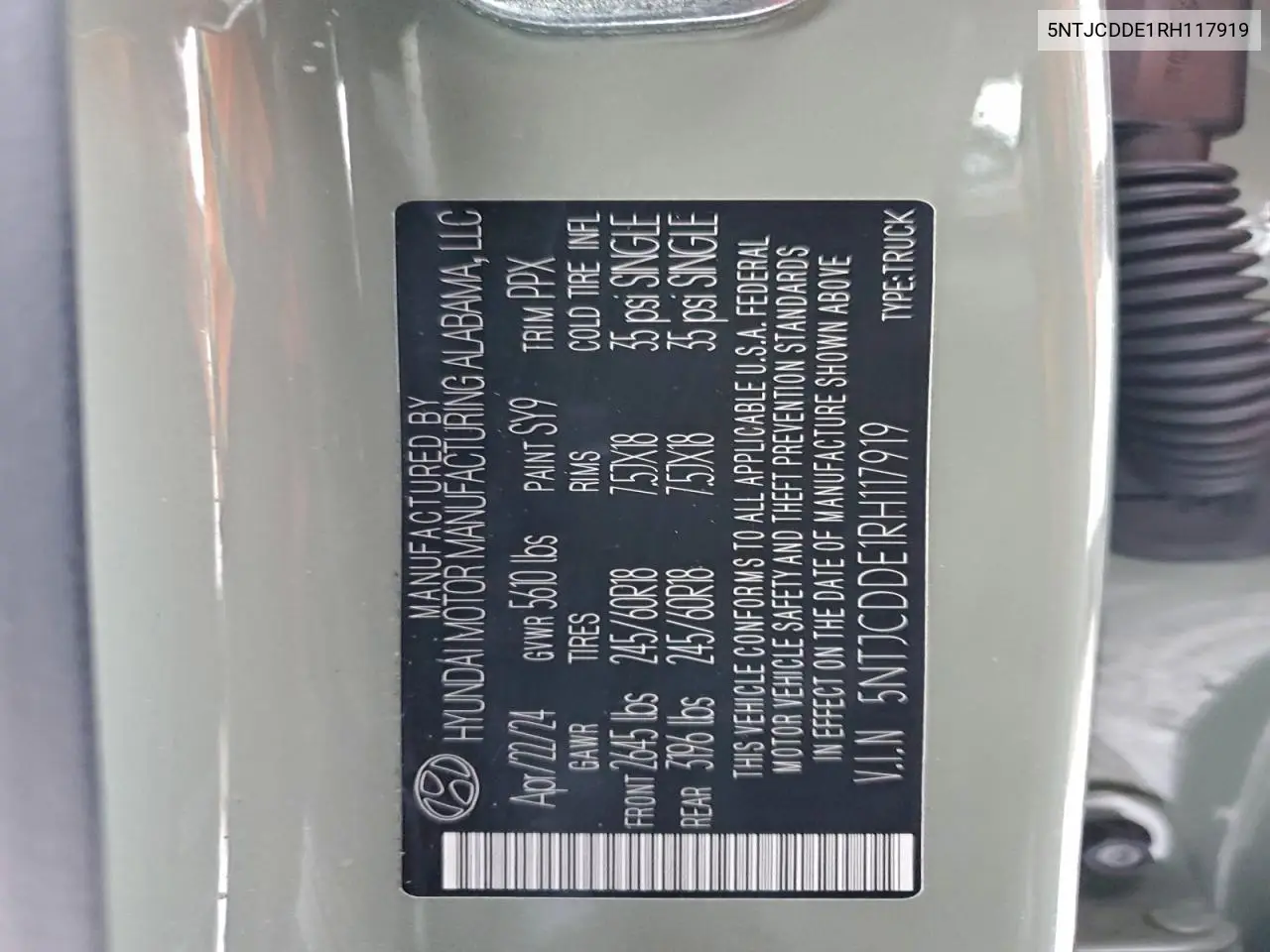 5NTJCDDE1RH117919 2024 Hyundai Santa Cruz Sel