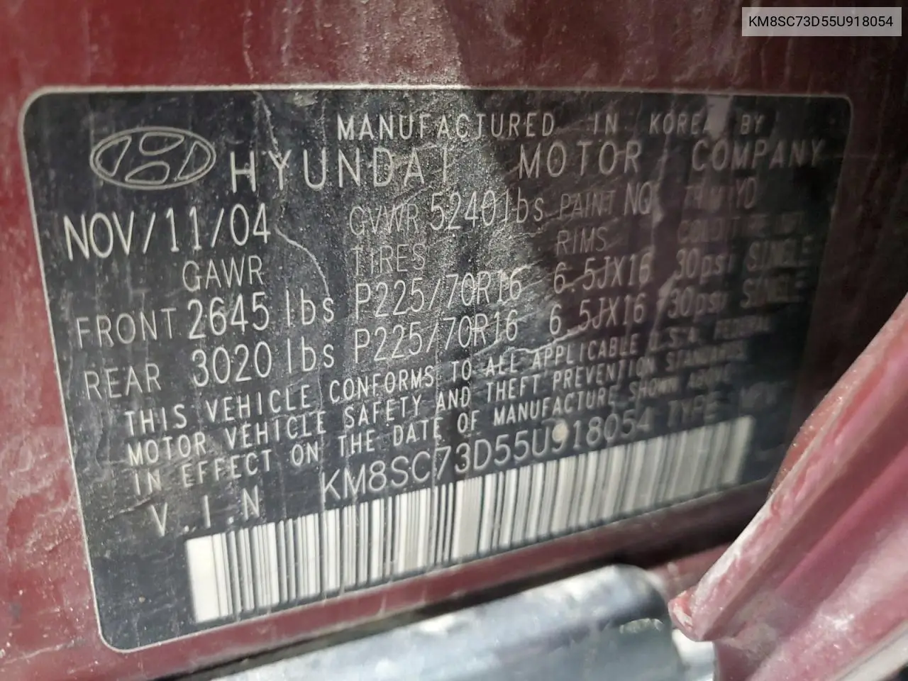 KM8SC73D55U918054 2005 Hyundai Santa Fe Gls