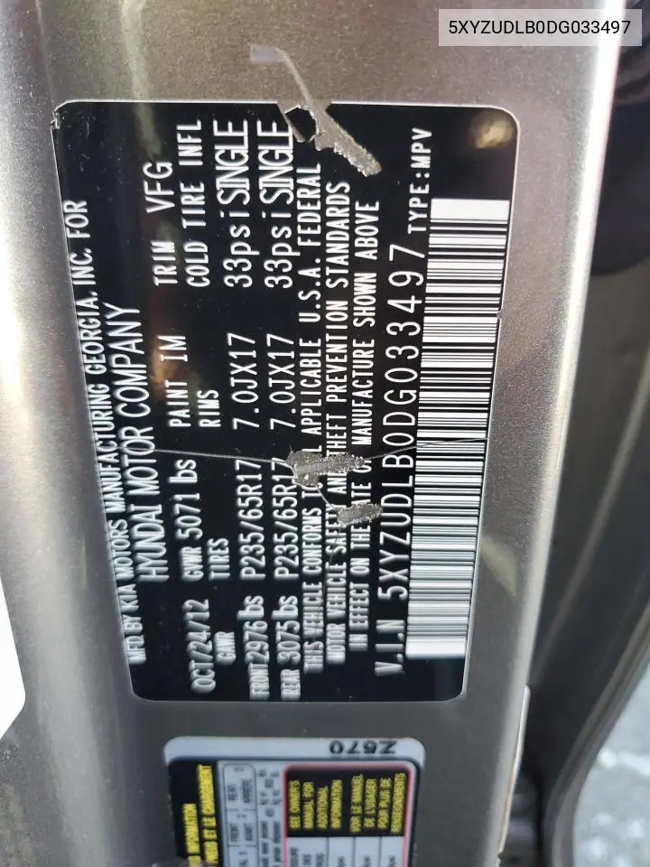5XYZUDLB0DG033497 2013 Hyundai Santa Fe Sport