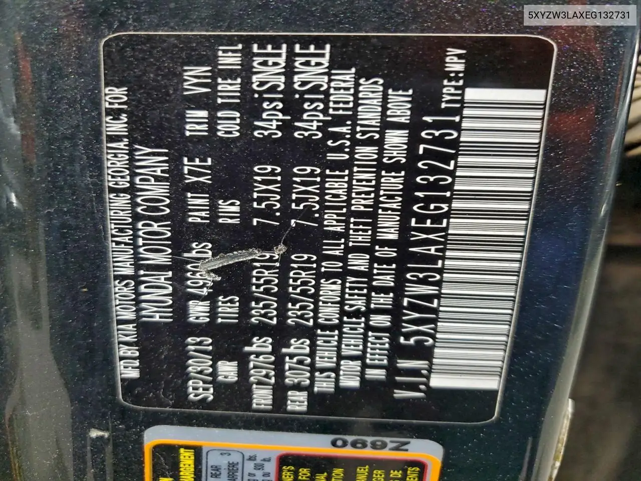 5XYZW3LAXEG132731 2014 Hyundai Santa Fe Sport