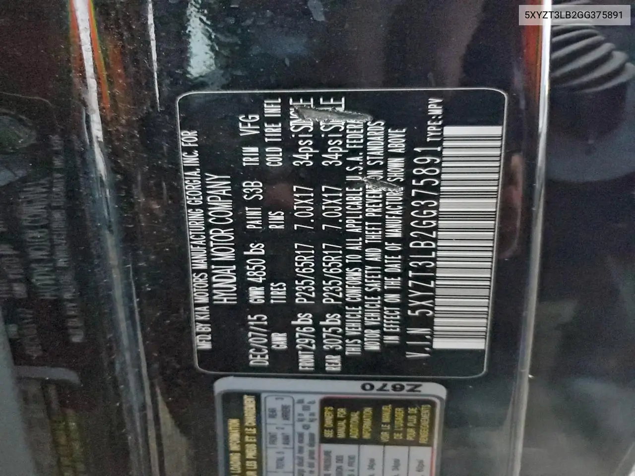 5XYZT3LB2GG375891 2016 Hyundai Santa Fe Sport