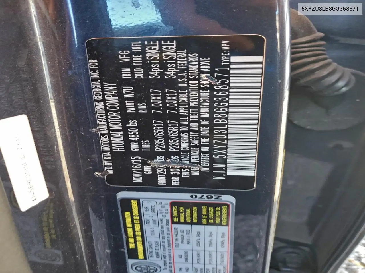 5XYZU3LB8GG368571 2016 Hyundai Santa Fe Sport