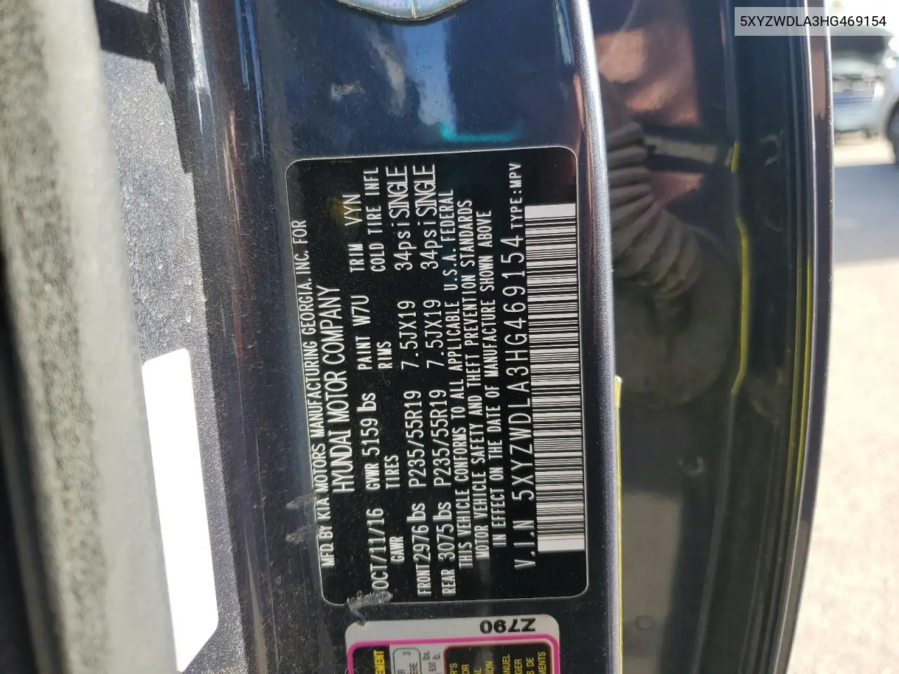 5XYZWDLA3HG469154 2017 Hyundai Santa Fe Sport