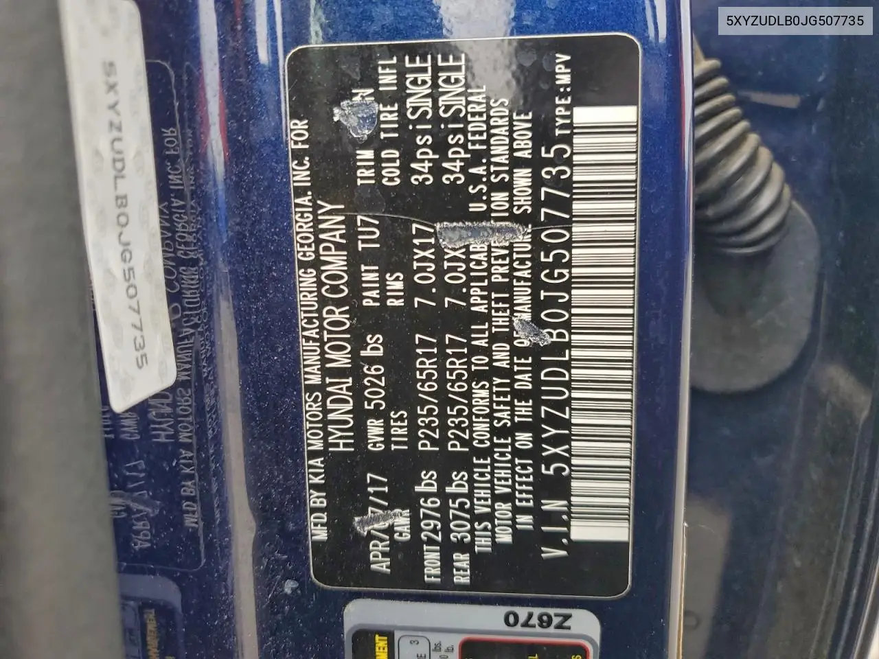 5XYZUDLB0JG507735 2018 Hyundai Santa Fe Sport