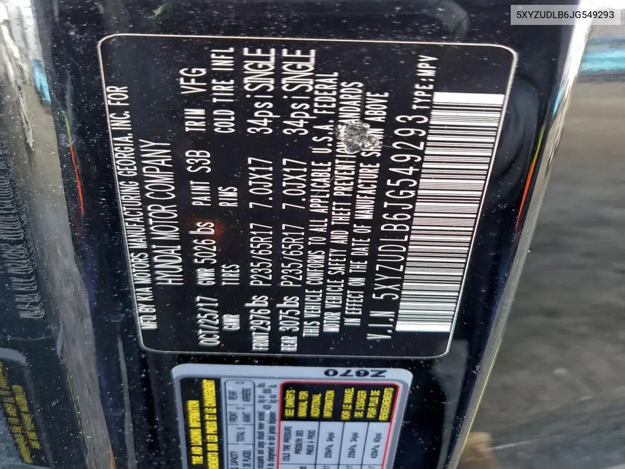 5XYZUDLB6JG549293 2018 Hyundai Santa Fe Sport