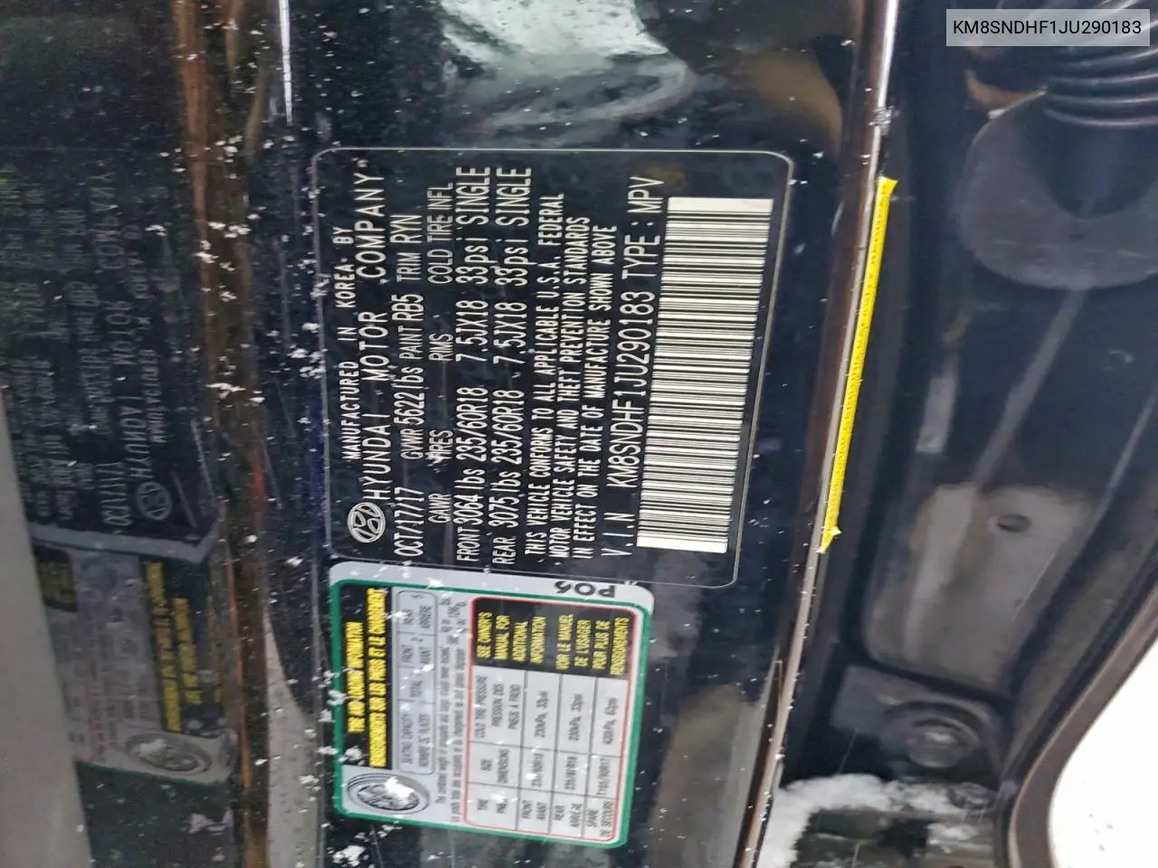 KM8SNDHF1JU290183 2018 Hyundai Santa Fe Se