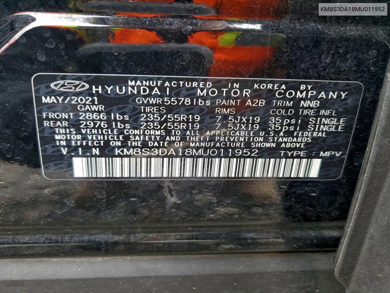 KM8S3DA18MU011952 2021 Hyundai Santa Fe Sel Premium