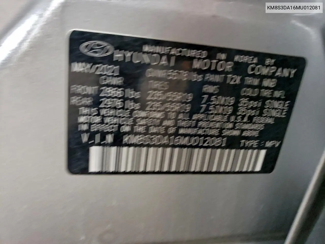 KM8S3DA16MU012081 2021 Hyundai Santa Fe Sel Premium