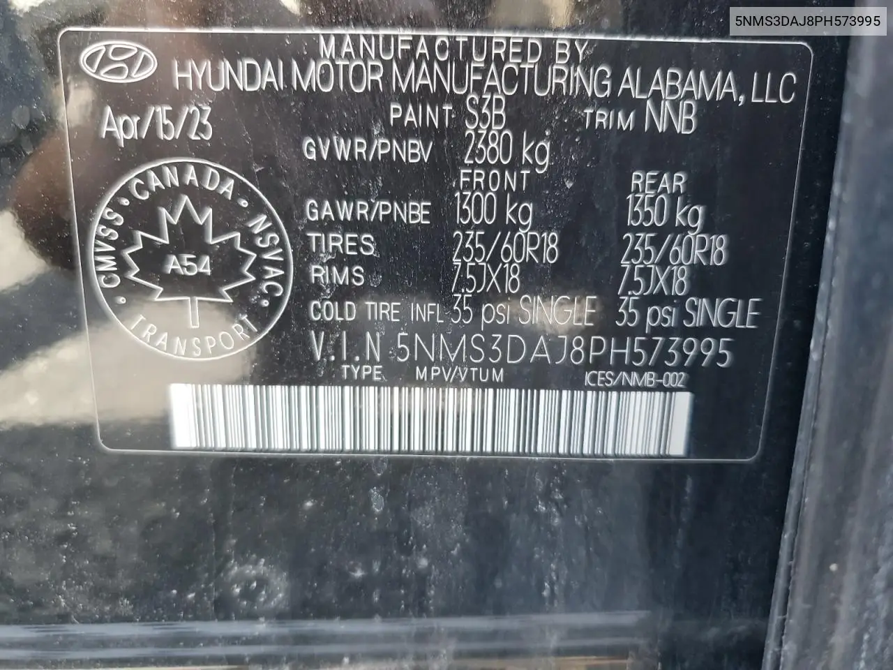 5NMS3DAJ8PH573995 2023 Hyundai Santa Fe Sel Premium