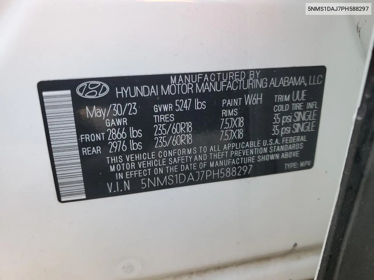 5NMS1DAJ7PH588297 2023 Hyundai Santa Fe Se