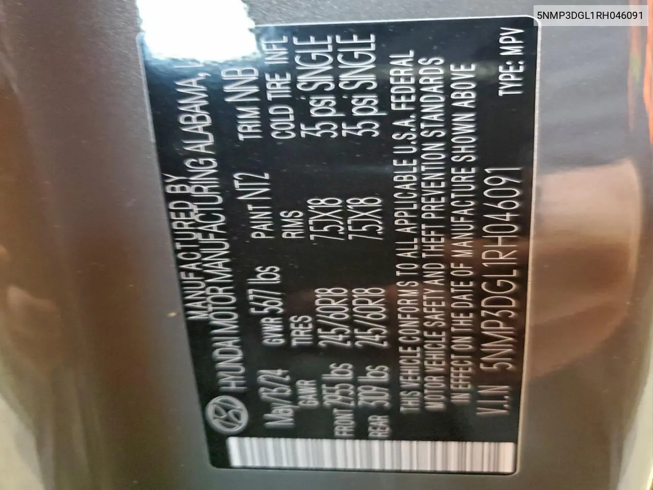 5NMP3DGL1RH046091 2024 Hyundai Santa Fe Xrt